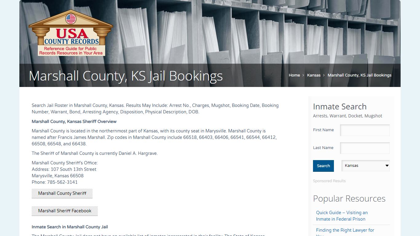 Marshall County, KS Jail Bookings | Name Search