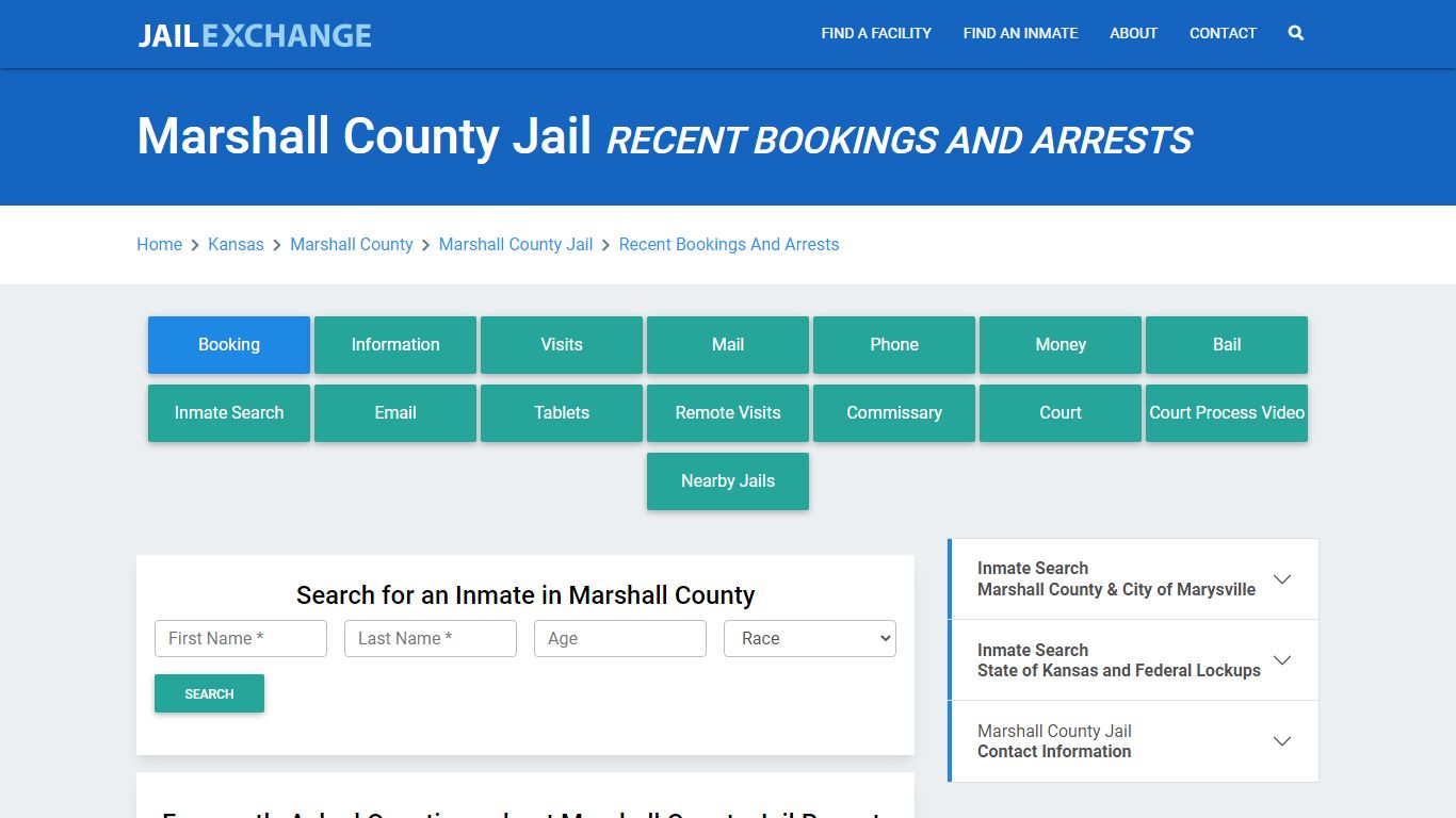 Marshall County Jail KS Recent Arrests and Bookings - Jail Exchange