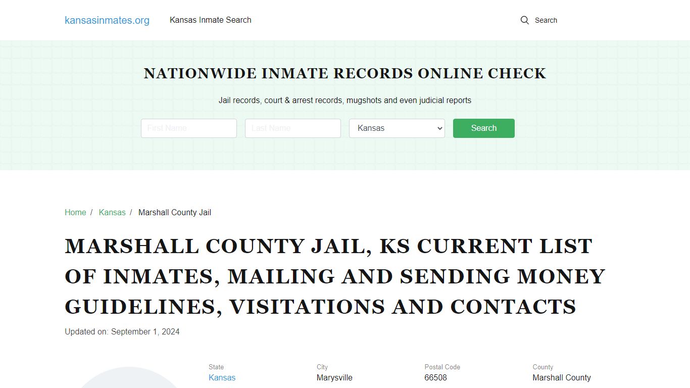 Marshall County Jail, KS: Offender Locator, Visitation & Contact Info